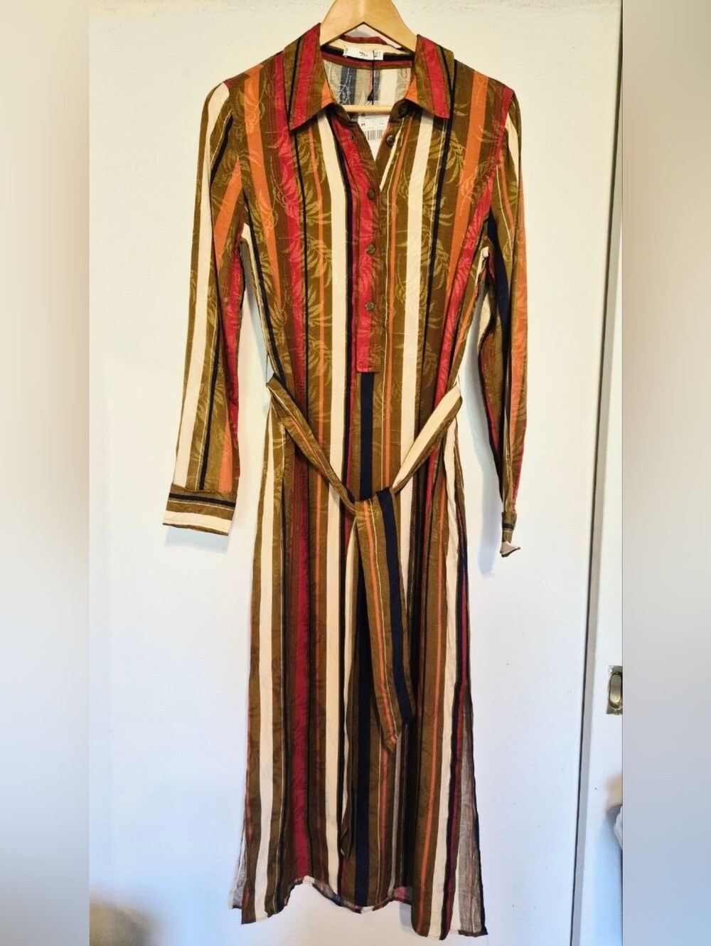 Mango Multicolor Vertical Stripe Long-Sleeve Shirt Dress Medium